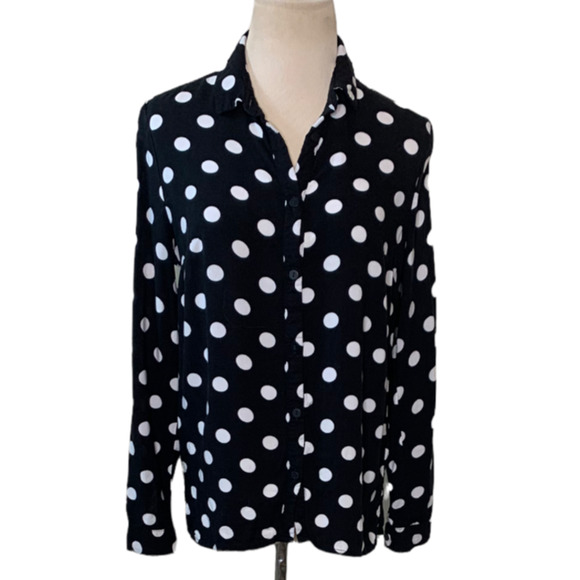 H&M black white polka dots long sleeves buttoned shirt size 4 - Picture 1 of 6